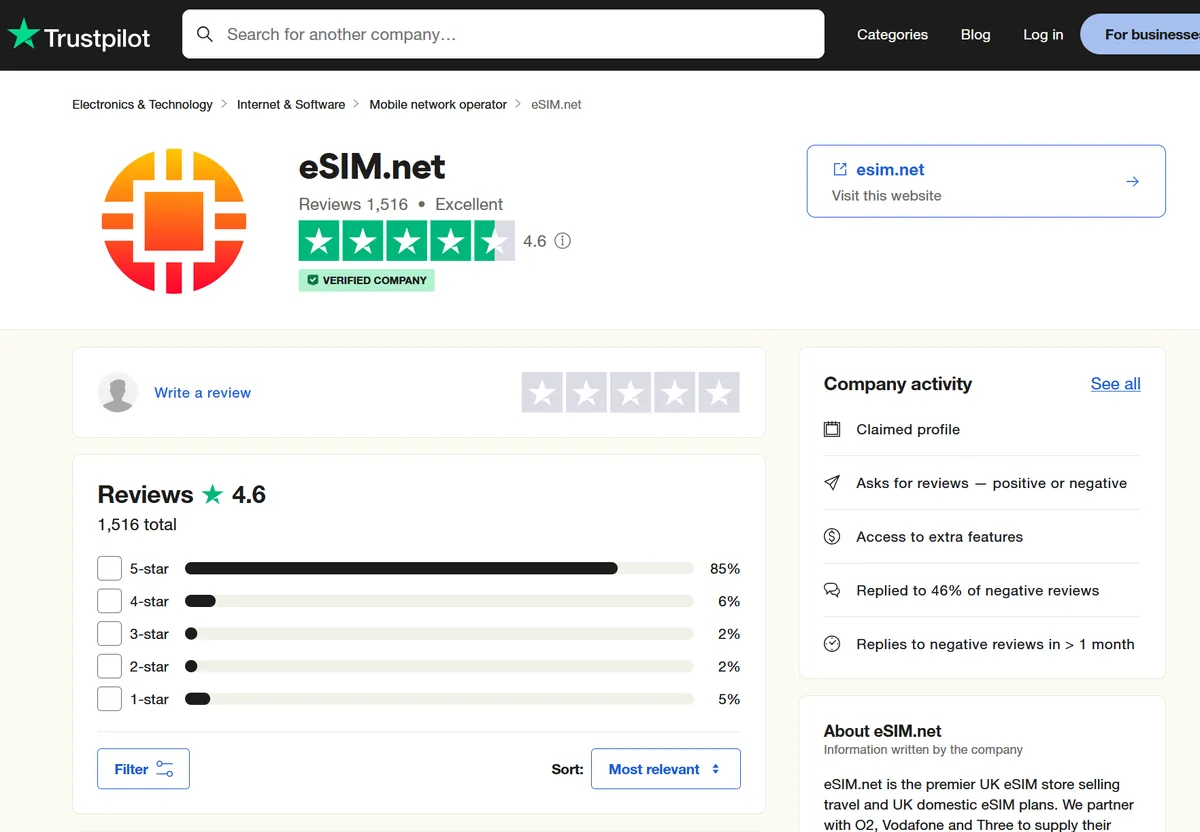 Trustpilot screenshot